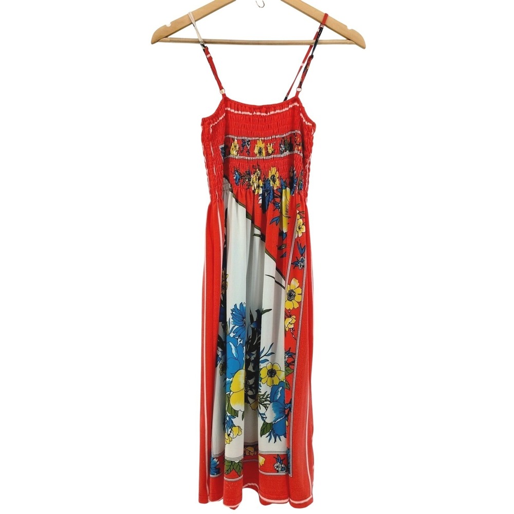 India Boutique‎ Smocked Boho Floral Maxi Dress Adjustable Straps Tropical Beach - Picture 2 of 12